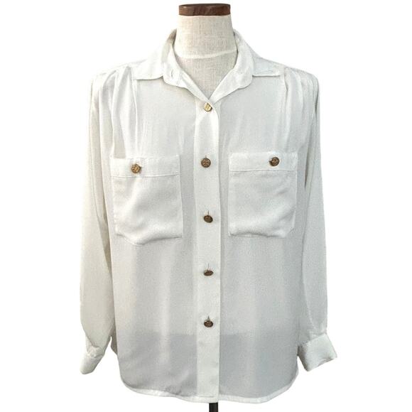 La Chine Classic White Button Down Blouse 8 Career Normcore Vintage Professional - Picture 1 of 11